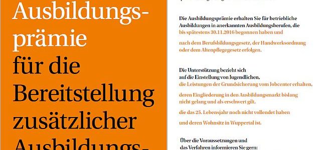 Jobcenter Wuppertal vergibt Ausbildungsprämie Jobcenter Wuppertal vergibt Ausbildungsprämie